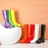 High Keen Boots Leather Waterproof Knee High Boots White Red-BS00958-Veeddydropshipping